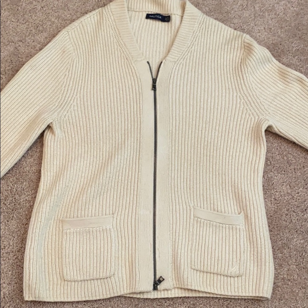 Nautica zip up sweater off white in color